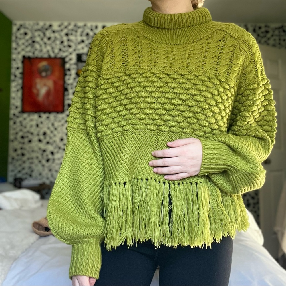 Nasty Gal Cable Knit Fringe Turtleneck